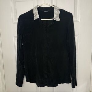 Club Monaco Black Peter Pan Collar 100% Silk Button Down Blouse Medium